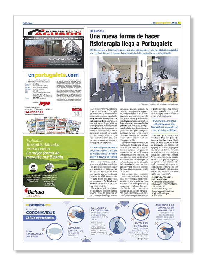 Publicidad Centros Sanitarios MSK Fisioterapia y Rendimiento